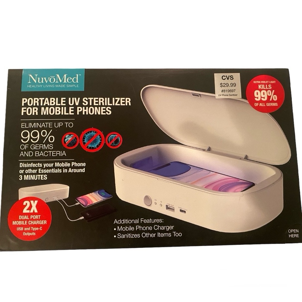 NuvoMed UV Light Sterilization Box for Phone Watch Jewelry Glasses Keys Earbuds
